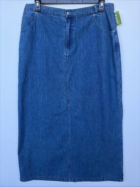 Orvis Blue Denim Skirt with Brass Zip Detail Plus Size 16